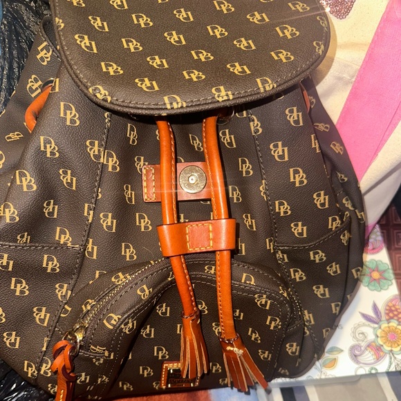 DB Monogram Brown Drawstring Backpack with Tan Trim